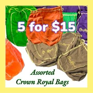 Crown Royal drawstring bags. Asst colors.  Great for crafts, gifts, organizing